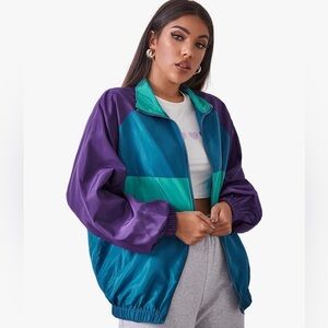 NWOT Casual Colorblock Windbreaker Jacket - Purple & Teal